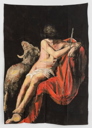 Roméo Mivekannin Saint Jean-Baptiste d'après Caravage, 2022 Pigments er acrylique sur toile libre, 187 x 121 cm