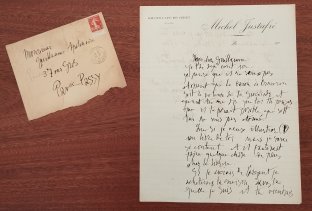 Lettre et enveloppe - Courrier écrit par Pablo Picasso à Guillaume Apollinaire