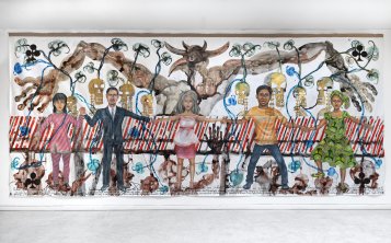 Barthélémy Toguo Rwanda 1994, 2014 Huile sur toile, 4 x 10 m Coll. Pérez Art Museum, Miami