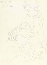 Pablo Picasso (1881-1973) Dorothy Boyesen et son enfant Alex, Cannes, 1958 Crayon sur papier, 23,6 × 16,6 cm Collection particulière